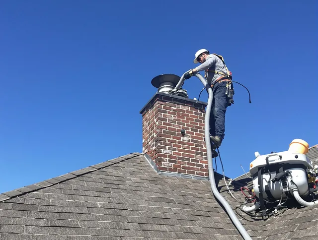 Dedicated Wethersfield Chimney Sweep team member cleaning a chimney in Wethersfield, CT