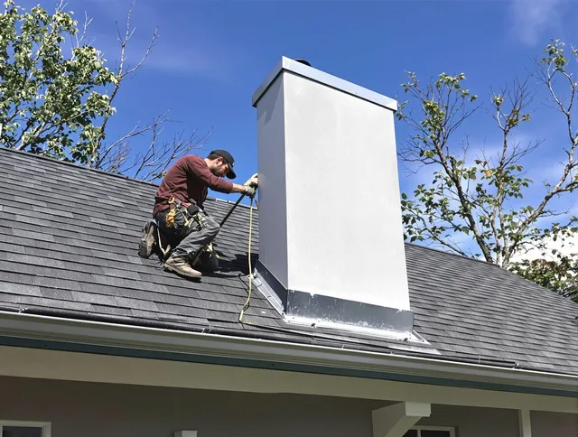 Wethersfield Chimney Sweep team member finishing chimney construction in Wethersfield, CT