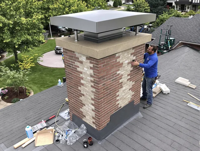 Wethersfield Chimney Sweep team working on a custom chimney remodel in Wethersfield, CT