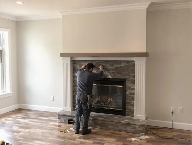 Wethersfield Chimney Sweep finishing a custom fireplace install in Wethersfield, CT